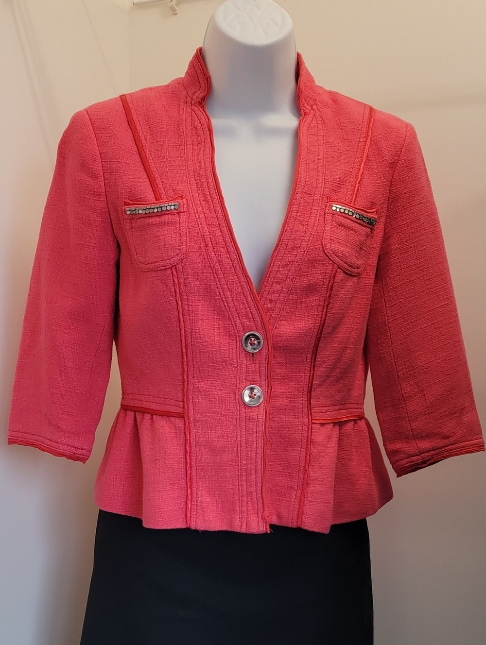 White House Black Market Coral Pink Peplum  3/4 Sleeve Jacket Sz: 0